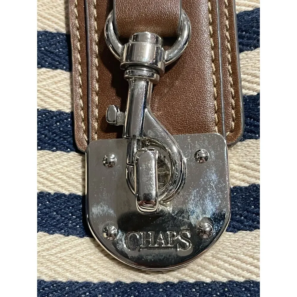 Ralph Lauren Chaps Crossbody Purse Bag Striped White Blue Tan Shoulder